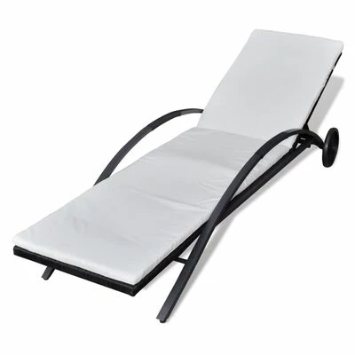 VidaXL Chaise longue avec coussin et roues Résine tressée Noir 3 VidaXL Chaise longue avec coussin et roues Résine tressée Noir