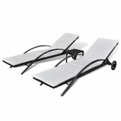VidaXL Chaises longues avec table Résine tressée Noir