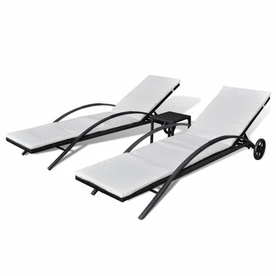VidaXL Chaises longues avec table Résine tressée Noir 3 VidaXL Chaises longues avec table Résine tressée Noir