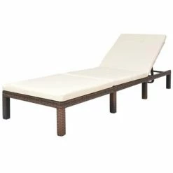 VidaXL Chaise longue avec coussin Résine tressée Marron