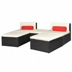 VidaXL Salon de jardin 5 pcs avec coussins Résine tressée Noir
