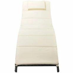 VidaXL Chaise longue pliable avec coussin Résine tressée Noir -Bains de soleil Soldes image 2 42858