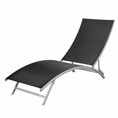 VidaXL Chaise longue Acier et textilène Noir 4 VidaXL Chaise longue Acier et textilène Noir – Image 2