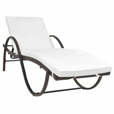 VidaXL Chaise longue avec coussin et table Résine tressée Marron 4 VidaXL Chaise longue avec coussin et table Résine tressée Marron – Image 2