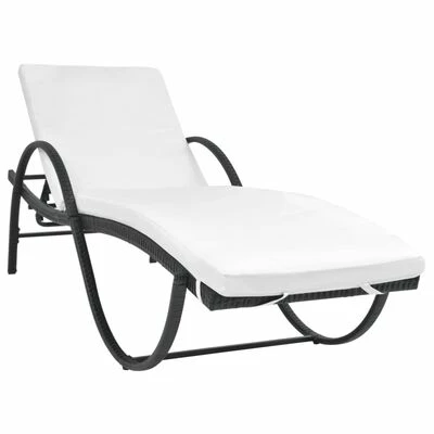 VidaXL Chaise longue avec coussin et table Résine tressée Noir 4 VidaXL Chaise longue avec coussin et table Résine tressée Noir – Image 2