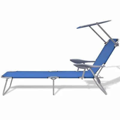 VidaXL Chaise longue avec auvent Acier Bleu 4 VidaXL Chaise longue avec auvent Acier Bleu – Image 2