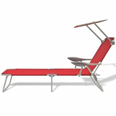 VidaXL Chaise longue avec auvent Acier Rouge 4 VidaXL Chaise longue avec auvent Acier Rouge – Image 2