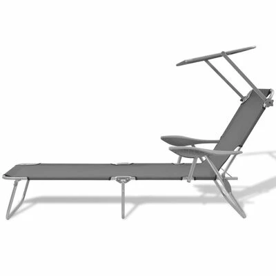 VidaXL Chaise longue avec auvent Acier Gris 4 VidaXL Chaise longue avec auvent Acier Gris – Image 2