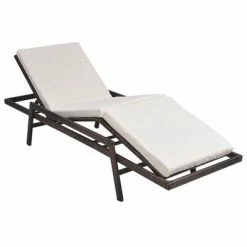 VidaXL Chaise longue avec coussin Résine tressée Marron