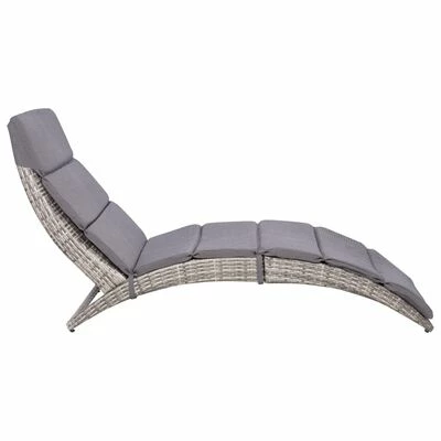 VidaXL Chaise longue pliable avec coussin Résine tressée Gris 4 VidaXL Chaise longue pliable avec coussin Résine tressée Gris – Image 2