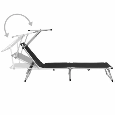 VidaXL Chaise longue pliable avec auvent Aluminium et textilène Noir 4 VidaXL Chaise longue pliable avec auvent Aluminium et textilène Noir – Image 2