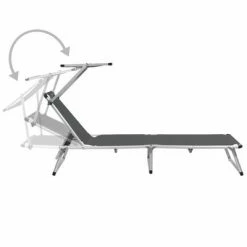 VidaXL Chaise longue pliable avec auvent Aluminium et textilène Gris 9 VidaXL Chaise longue pliable avec auvent Aluminium et textilène Gris -Bains de soleil Soldes image 2 44335