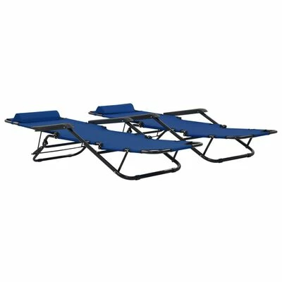VidaXL Chaises longues pliables 2 pcs avec repose-pied Acier Bleu 4 VidaXL Chaises longues pliables 2 pcs avec repose-pied Acier Bleu – Image 2