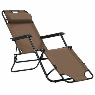 VidaXL Chaises longues pliables 2 pcs avec repose-pied Acier Marron 4 VidaXL Chaises longues pliables 2 pcs avec repose-pied Acier Marron – Image 2