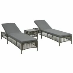 VidaXL Chaises longues 2 pcs avec table Résine tressée Gris 8 VidaXL Chaises longues 2 pcs avec table Résine tressée Gris -Bains de soleil Soldes image 2 44456