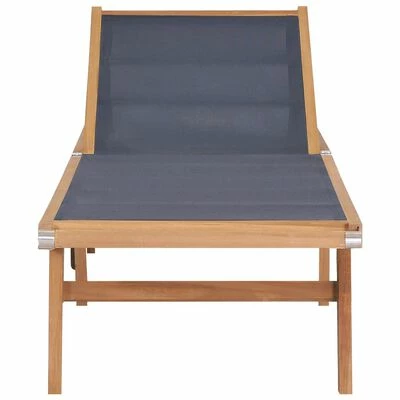 VidaXL Chaise longue pliable avec roulettes Teck massif et textilène 4 VidaXL Chaise longue pliable avec roulettes Teck massif et textilène – Image 2