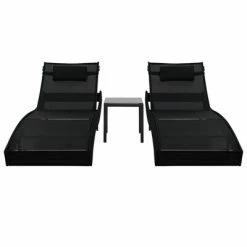 VidaXL Chaises longues 2 pcs et table Résine tressée et textilène Noir -Bains de soleil Soldes image 2 44893