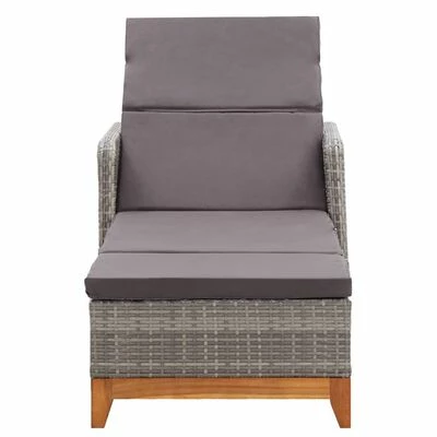 VidaXL Chaise longue Résine tressée et bois d'acacia massif Gris 4 VidaXL Chaise longue Résine tressée et bois d'acacia massif Gris – Image 2