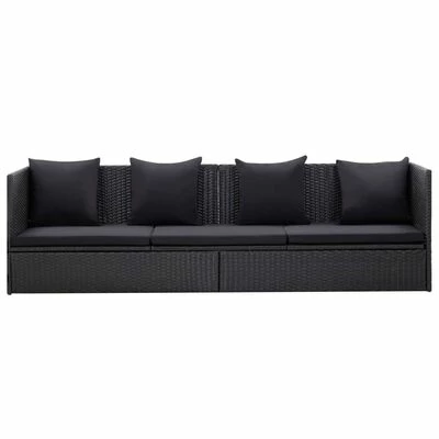 VidaXL Lit de jardin avec coussin et oreiller Résine tressée Noir 4 VidaXL Lit de jardin avec coussin et oreiller Résine tressée Noir – Image 2