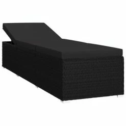 VidaXL Chaise longue avec coussin Résine tressée Noir