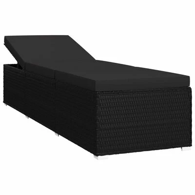 VidaXL Chaise longue avec coussin Résine tressée Noir 3 VidaXL Chaise longue avec coussin Résine tressée Noir