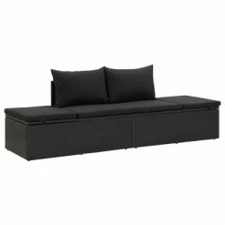 VidaXL Chaise longue avec coussins Résine tressée Noir