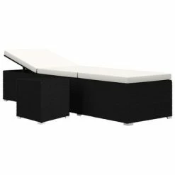 VidaXL Chaise longue et table à thé Résine tressée Blanc crème