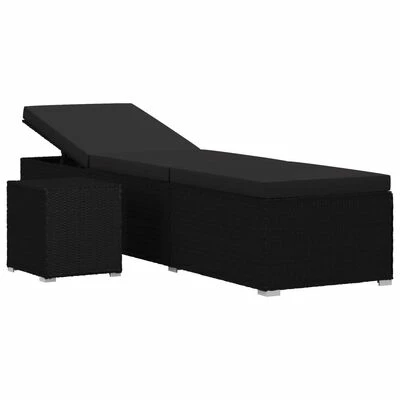 VidaXL Chaise longue avec coussin et table à thé Résine tressée Noir 3 VidaXL Chaise longue avec coussin et table à thé Résine tressée Noir