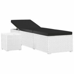 VidaXL Chaise longue et table à thé Résine tressée Blanc
