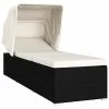 VidaXL Chaise longue avec auvent et coussin Résine tressée Blanc crème 2 VidaXL Chaise longue avec auvent et coussin Résine tressée Blanc crème -Bains de soleil Soldes image 2 46246