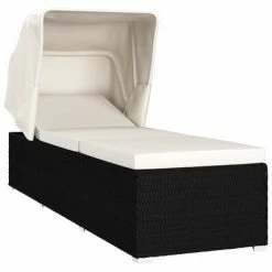 VidaXL Chaise longue avec auvent et coussin Résine tressée Blanc crème