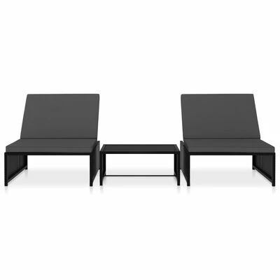 VidaXL Chaises longues 2 pcs avec table Résine tressée Noir 4 VidaXL Chaises longues 2 pcs avec table Résine tressée Noir – Image 2