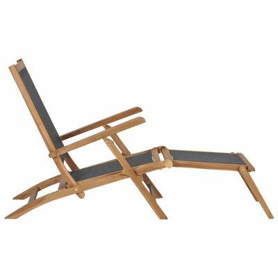 VidaXL Chaise de terrasse avec repose-pied Bois de teck solide Noir 4 VidaXL Chaise de terrasse avec repose-pied Bois de teck solide Noir – Image 2