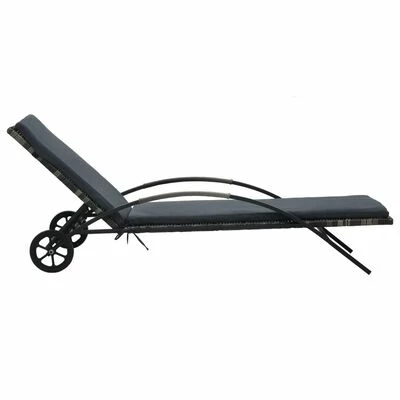 VidaXL Chaise longue avec coussin et roues Résine tressée Anthracite 4 VidaXL Chaise longue avec coussin et roues Résine tressée Anthracite – Image 2