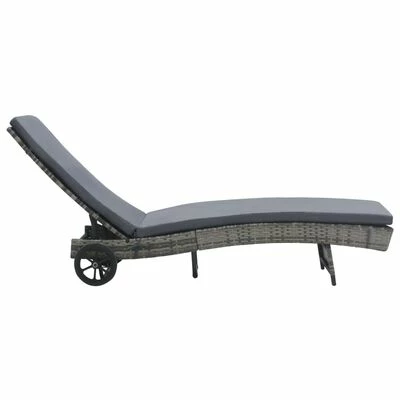 VidaXL Chaise longue avec roues et coussin Résine tressée Anthracite 4 VidaXL Chaise longue avec roues et coussin Résine tressée Anthracite – Image 2