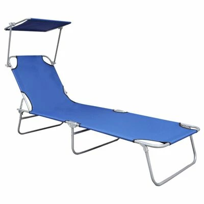 VidaXL Chaise longue pliable avec auvent Bleu Aluminium 4 VidaXL Chaise longue pliable avec auvent Bleu Aluminium – Image 2