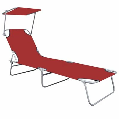 VidaXL Chaise longue pliable avec auvent Rouge Aluminium 4 VidaXL Chaise longue pliable avec auvent Rouge Aluminium – Image 2
