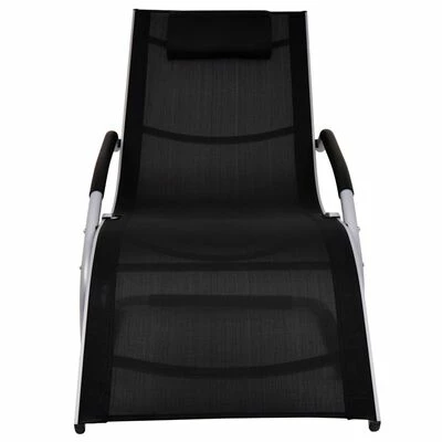 VidaXL Chaise longue avec oreiller Aluminium et textilène Noir 4 VidaXL Chaise longue avec oreiller Aluminium et textilène Noir – Image 2