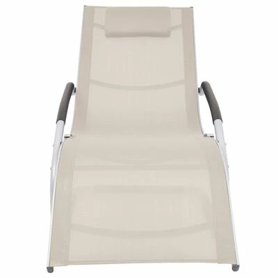 VidaXL Chaise longue avec oreiller Aluminium et textilène Crème 4 VidaXL Chaise longue avec oreiller Aluminium et textilène Crème – Image 2