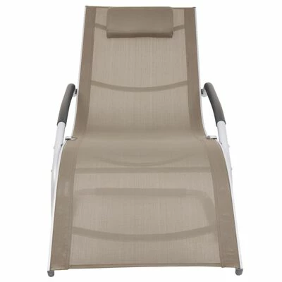 VidaXL Chaise longue avec oreiller Aluminium et textilène Taupe 4 VidaXL Chaise longue avec oreiller Aluminium et textilène Taupe – Image 2