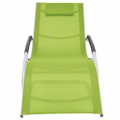 VidaXL Chaise longue avec oreiller Aluminium et textilène Vert 4 VidaXL Chaise longue avec oreiller Aluminium et textilène Vert – Image 2