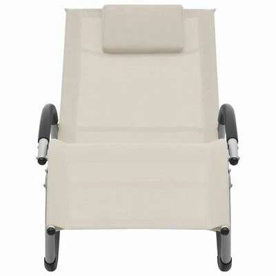 VidaXL Chaise longue avec oreiller Crème Textilène 4 VidaXL Chaise longue avec oreiller Crème Textilène – Image 2
