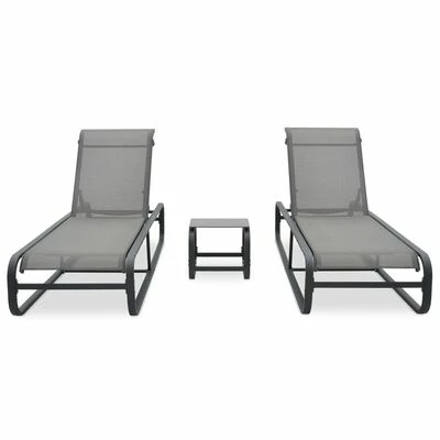 VidaXL Chaises longues 2 pcs avec table Textilène et aluminium 4 VidaXL Chaises longues 2 pcs avec table Textilène et aluminium – Image 2