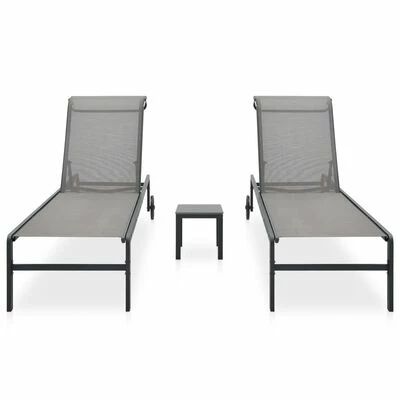 VidaXL Chaises longues 2 pcs avec table Textilène et acier 4 VidaXL Chaises longues 2 pcs avec table Textilène et acier – Image 2