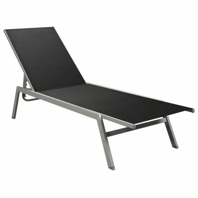 VidaXL Chaise longue Acier et textilène Noir 4 VidaXL Chaise longue Acier et textilène Noir – Image 2
