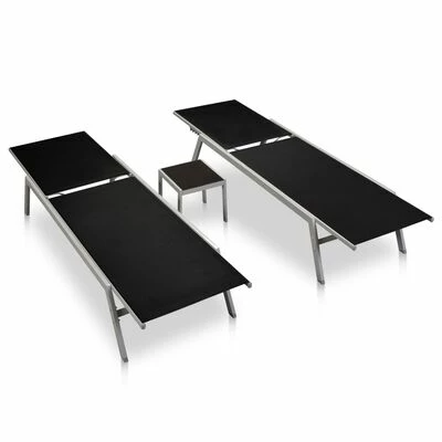 VidaXL Chaises longues 2 pcs avec table Acier et textilène Noir 4 VidaXL Chaises longues 2 pcs avec table Acier et textilène Noir – Image 2