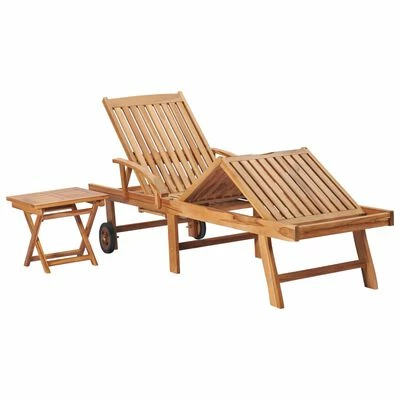 VidaXL Chaise longue avec table Bois de teck solide 4 VidaXL Chaise longue avec table Bois de teck solide – Image 2