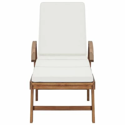 VidaXL Chaise longue avec coussin Bois de teck solide Crème 4 VidaXL Chaise longue avec coussin Bois de teck solide Crème – Image 2