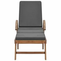 VidaXL Chaise longue avec coussin Bois de teck solide Gris foncé -Bains de soleil Soldes image 2 48023