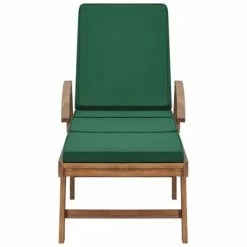 VidaXL Chaise longue avec coussin Bois de teck solide Vert 9 VidaXL Chaise longue avec coussin Bois de teck solide Vert -Bains de soleil Soldes image 2 48024